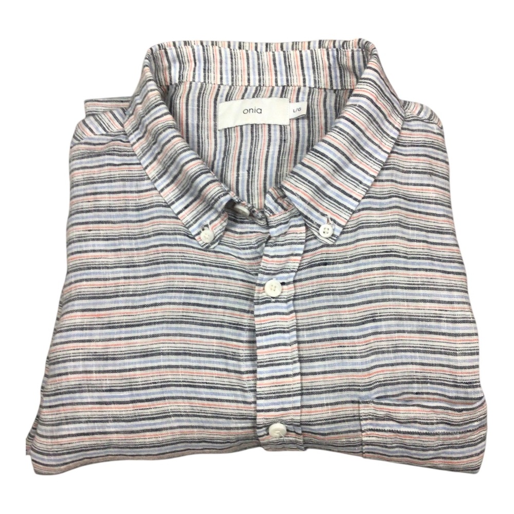 Onia Men’s 100% Linen Striped Button-Down Shirt Multicolor Longsleeve
